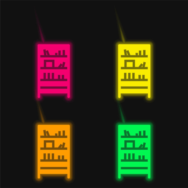 Βιβλιοθήκη τεσσάρων χρωμάτων λαμπερό εικονίδιο διάνυσμα νέον - Διάνυσμα, εικόνα