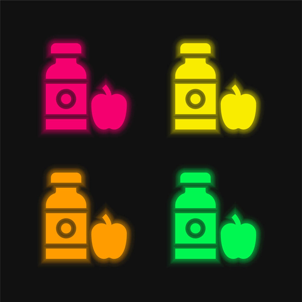 Apple Juice dört renk parlayan neon vektör simgesi - Vektör, Görsel