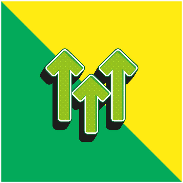 стрелки вверх зеленый и желтый современный 3D логотип векторной иконки - Вектор,изображение