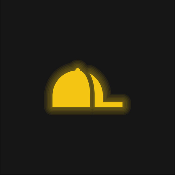 Honkbal Cap geel gloeiende neon pictogram - Vector, afbeelding