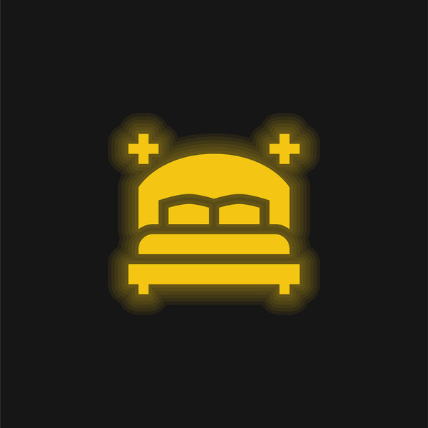 Slaapkamer geel gloeiende neon icoon - Vector, afbeelding