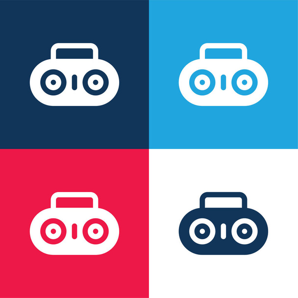 Boombox kék és piros négy szín minimális ikon készlet - Vektor, kép