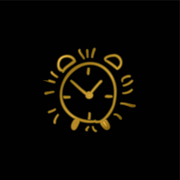 Reloj despertador dibujado a mano contorno chapado en oro icono metálico o logo vector - Vector, Imagen