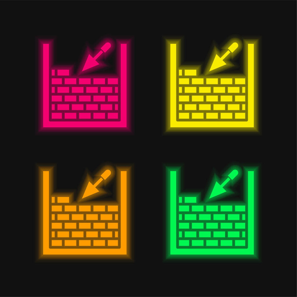 Brickwork vier Farben leuchtenden Neon-Vektor-Symbol - Vektor, Bild