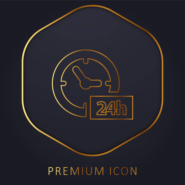 24 Horas Reloj Símbolo línea de oro logotipo premium o icono - Vector, Imagen