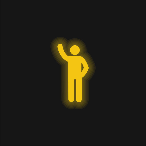Arm omhoog geel gloeiend neon icoon - Vector, afbeelding
