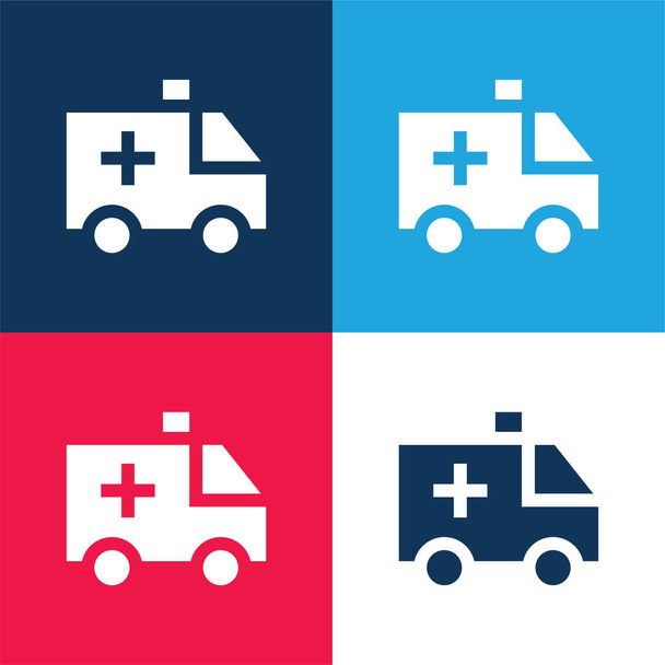Ambulanssi sininen ja punainen nelivärinen minimaalinen kuvakesarja - Vektori, kuva