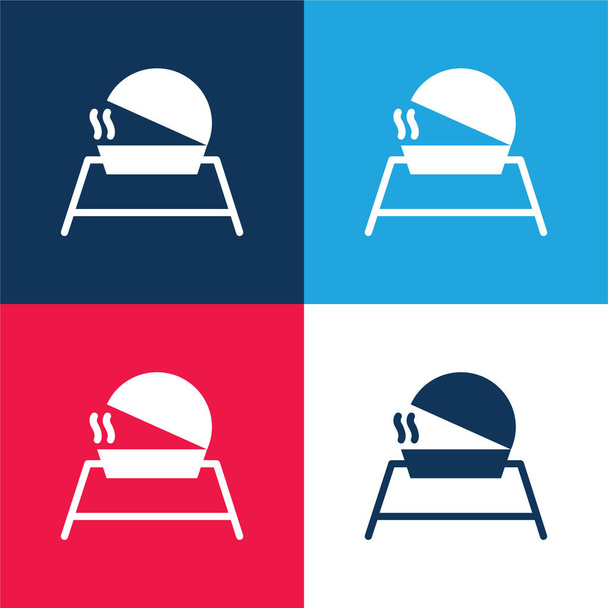 Barbacoa azul y rojo conjunto de iconos mínimo de cuatro colores - Vector, imagen