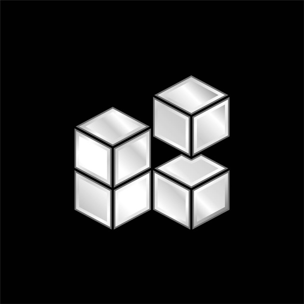 3D Cube verzilverd metalen icoon - Vector, afbeelding