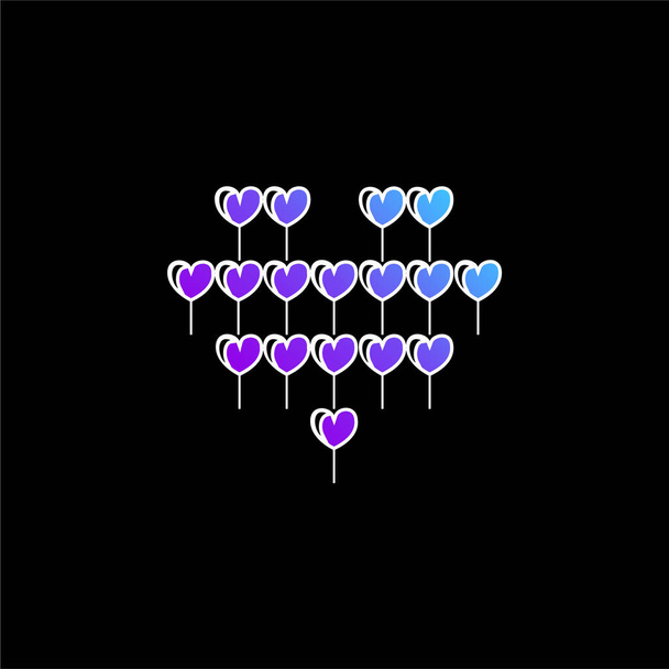 Привлекательный сердечный шар с воздушными шарами с несколькими сердцами синий градиентный вектор значок - Вектор,изображение