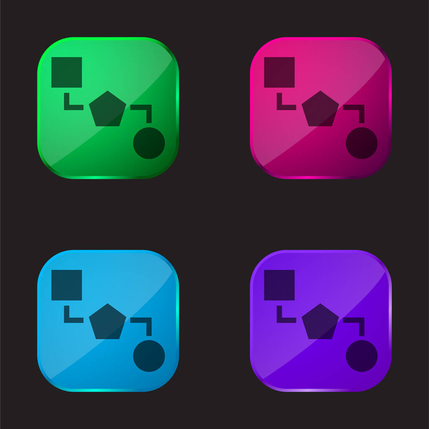 Blöcke Schema von drei schwarzen geometrischen Formen vier Farben Glasknopf-Symbol - Vektor, Bild