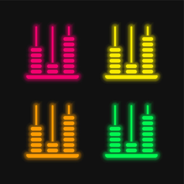 Abacus négy szín izzó neon vektor ikon - Vektor, kép