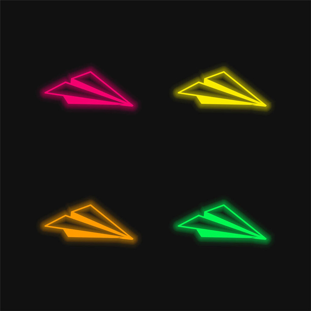 Lentokone Of Paper Sheet neljä väriä hehkuva neon vektori kuvake - Vektori, kuva