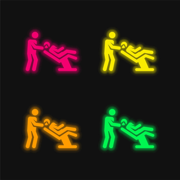 Friseur vier Farben leuchtenden Neon-Vektor-Symbol - Vektor, Bild