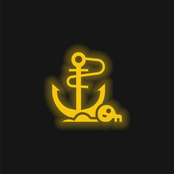 Żółta kotwica świecąca ikona neonu - Wektor, obraz