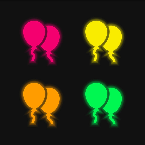 Balloons four color glowing neon vector icon - Vector, Image