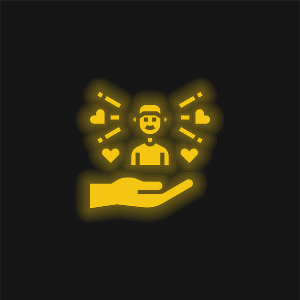 Menino amarelo brilhante ícone de néon - Vetor, Imagem