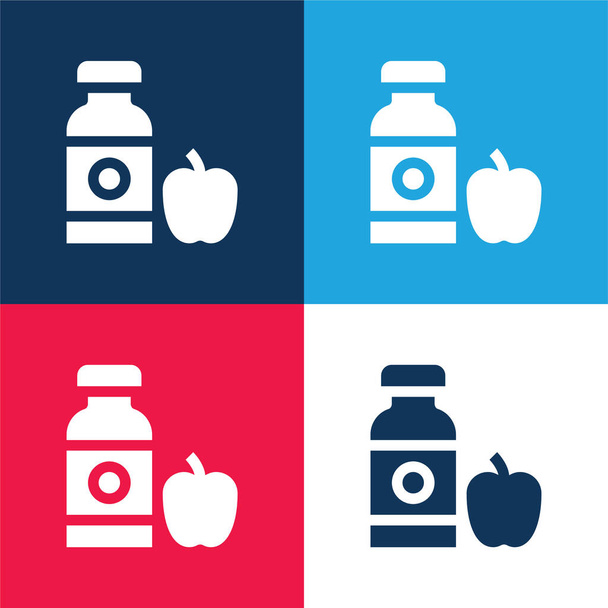 Conjunto de iconos mínimo de cuatro colores azul y rojo de Apple Juice - Vector, Imagen