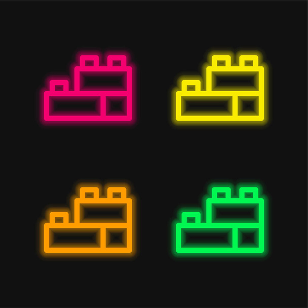 Blokkok négy szín izzó neon vektor ikon - Vektor, kép