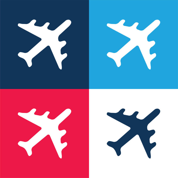 Preto avião azul e vermelho quatro cores conjunto de ícones mínimos - Vetor, Imagem