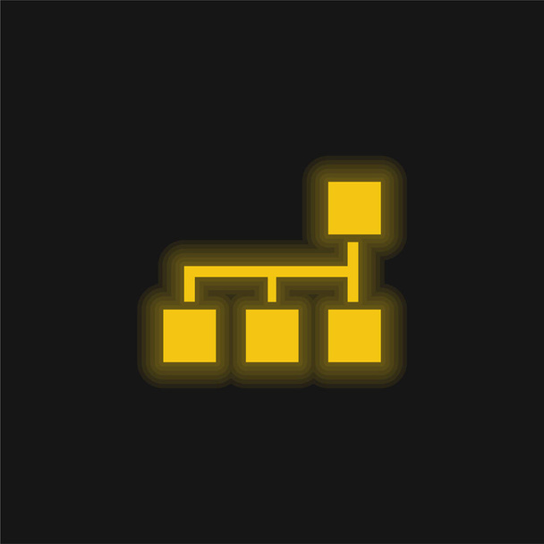 Esquema de blocos de quadrados e linhas amarelo brilhante ícone de néon - Vetor, Imagem