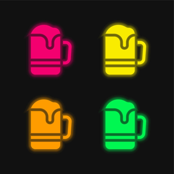 ビールマグカップ4色の輝くネオンベクトルアイコン - ベクター画像