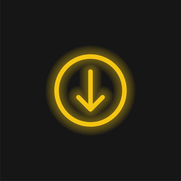 黄色の輝くネオンアイコンの下矢印 - ベクター画像