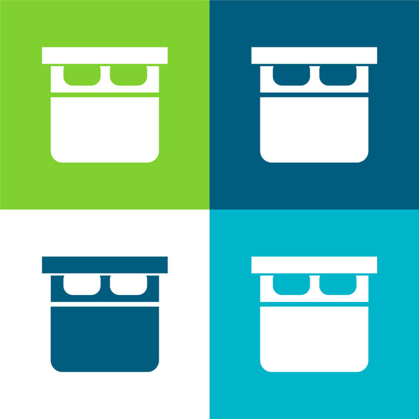 Schachtel mit Etiketten und Streifen Flache Vier-Farben-Minimalsymbolset - Vektor, Bild