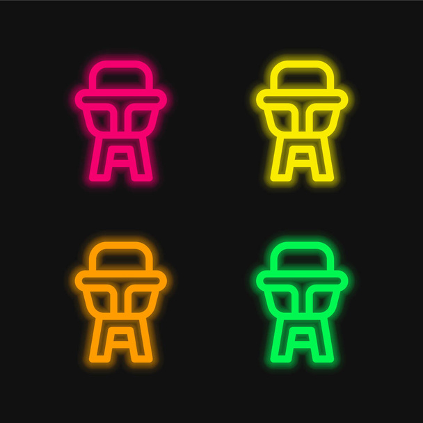 Baby Chair quattro colori luminosi icona vettoriale al neon - Vettoriali, immagini