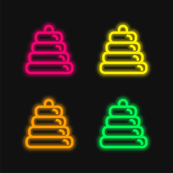 Baby Ring Tower four color glowing neon vector icon - Vector, Image