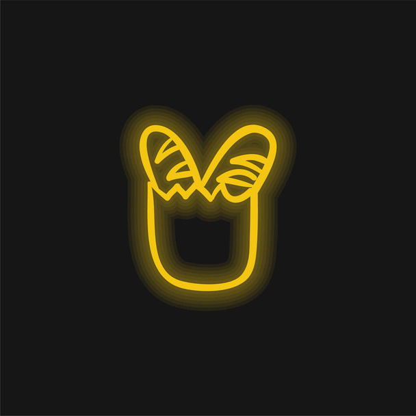 Baguettes dans le panier contour jaune brillant icône néon - Vecteur, image