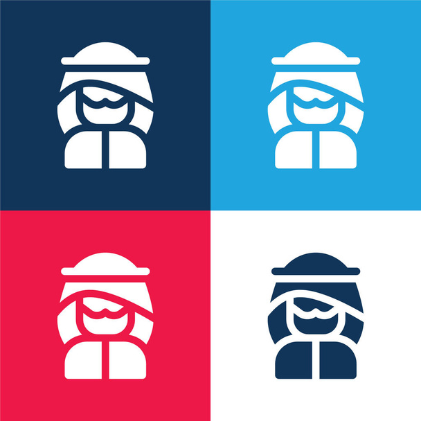 Arab blue and red four color minimal icon set - Vector, Image