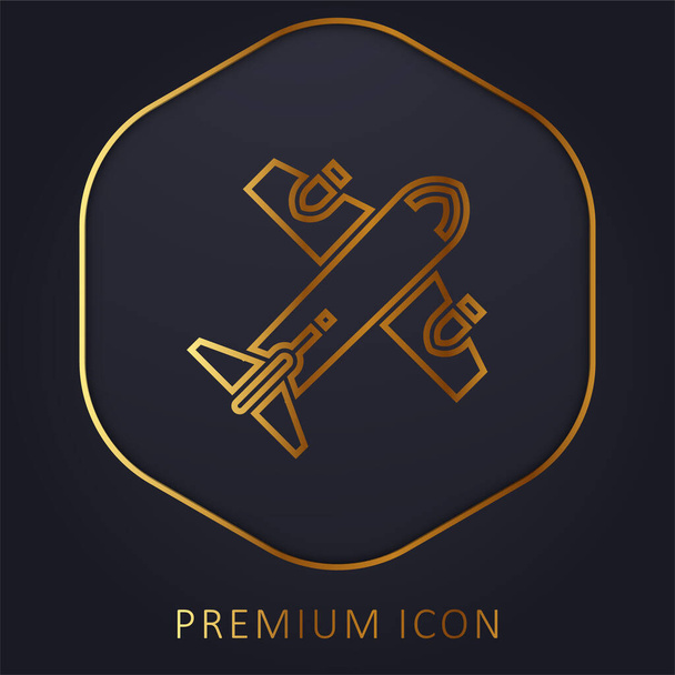Vliegtuig gouden lijn premium logo of pictogram - Vector, afbeelding