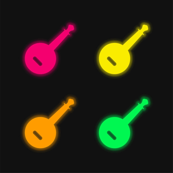 Banjo four color glowing neon vector icon - Vector, Image