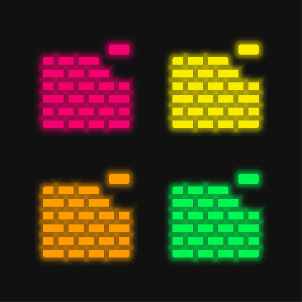 Brickwall dört renkli parlak neon vektör simgesi - Vektör, Görsel