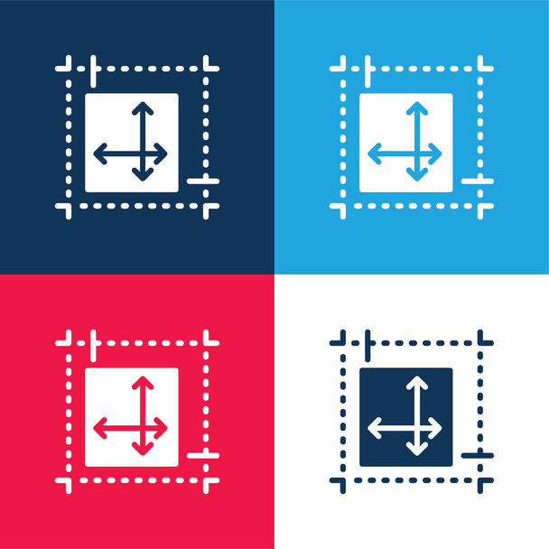 Blauwdruk blauw en rood vier kleuren minimale pictogram set - Vector, afbeelding