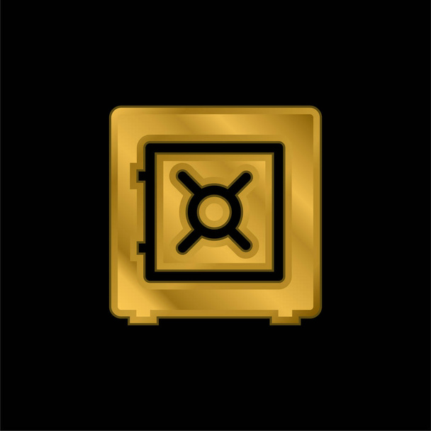 Bank Safe Box gold plated metalic icon or logo vector - Vector, Image