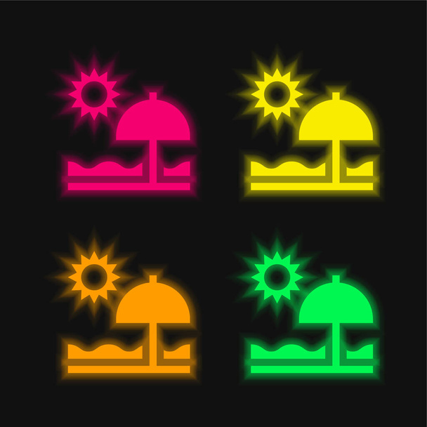 Playa de cuatro colores brillante icono del vector de neón - Vector, imagen