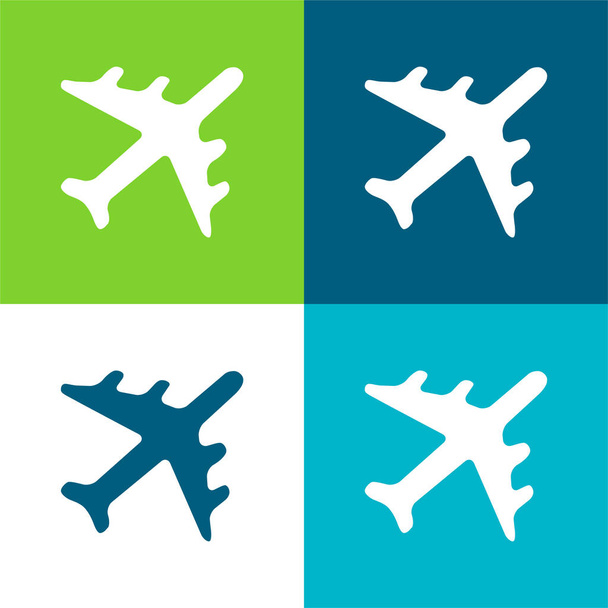 Black Airplane Lapos négy szín minimális ikon készlet - Vektor, kép