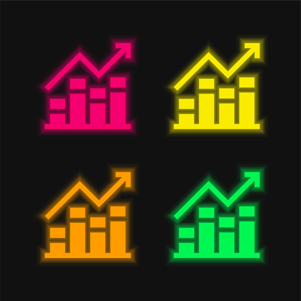 Bar Graph four color glowing neon vector icon - Vector, Image