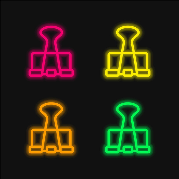 Big Clip négy színű izzó neon vektor ikon - Vektor, kép