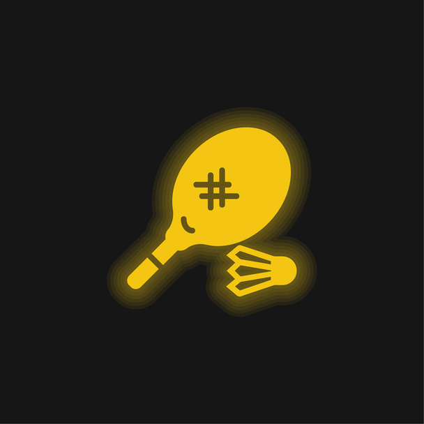 Badminton yellow glowing neon icon - Vector, Image