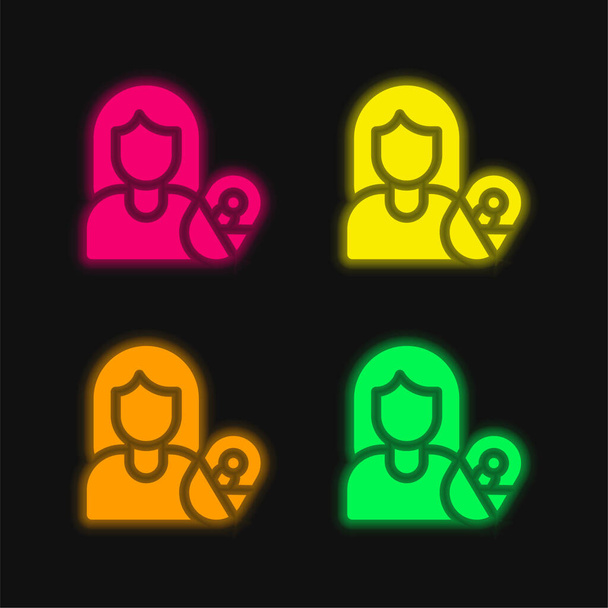 Örökbefogadó anya négy szín izzó neon vektor ikon - Vektor, kép