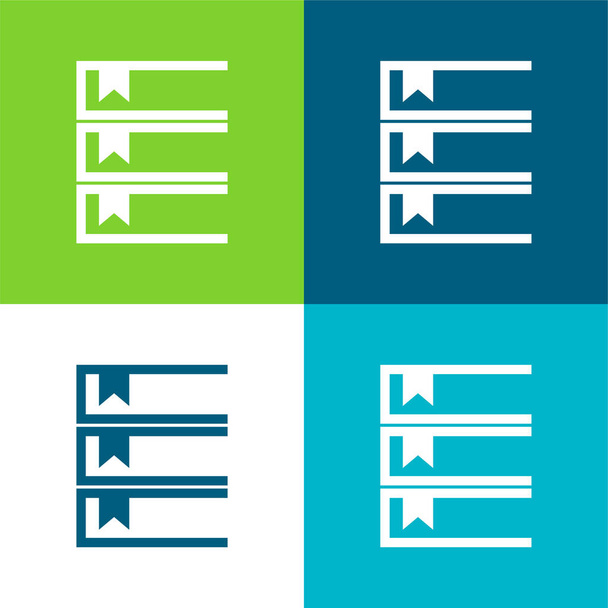 Libros Piso de cuatro colores mínimo icono conjunto - Vector, imagen