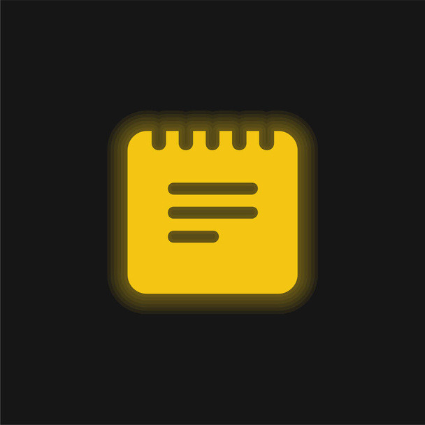 Символ квадрата интерфейса черных заметок с весенне-желтым светящимся неоновым значком - Вектор,изображение