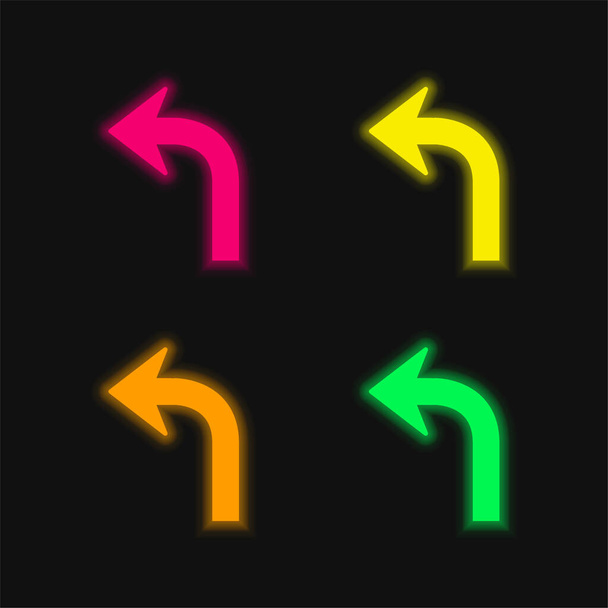 Curva de flecha Apuntando Izquierda icono de vectores de neón brillante de cuatro colores - Vector, Imagen