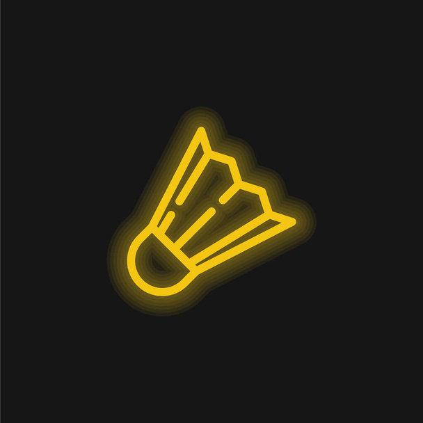 バドミントンシャトル黄色の輝くネオンアイコン - ベクター画像