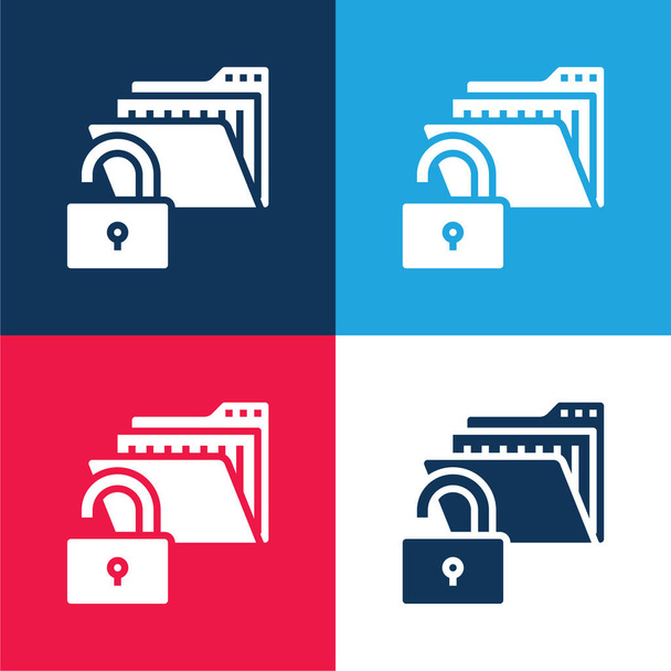 青と赤の4色の最小アイコンセットにアクセス - ベクター画像