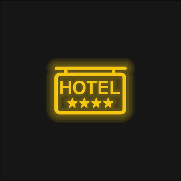 4つ星ホテル信号黄色輝くネオンアイコン - ベクター画像