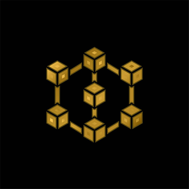 Blockchain pozlacená kovová ikona nebo vektor loga - Vektor, obrázek
